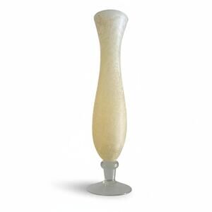 Vintage Murano Style Crackle Glass Vase Tall Yellow Art Glass Footed